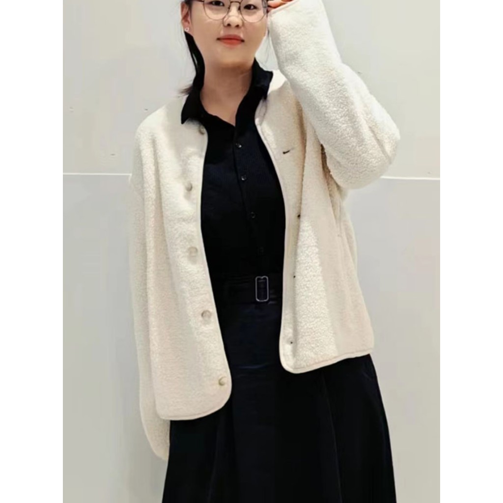 Youjia 2023 outono inverno U casa imitação de lã de cordeiro Polar velo em torno do pescoço botão Cardigan manga longa j