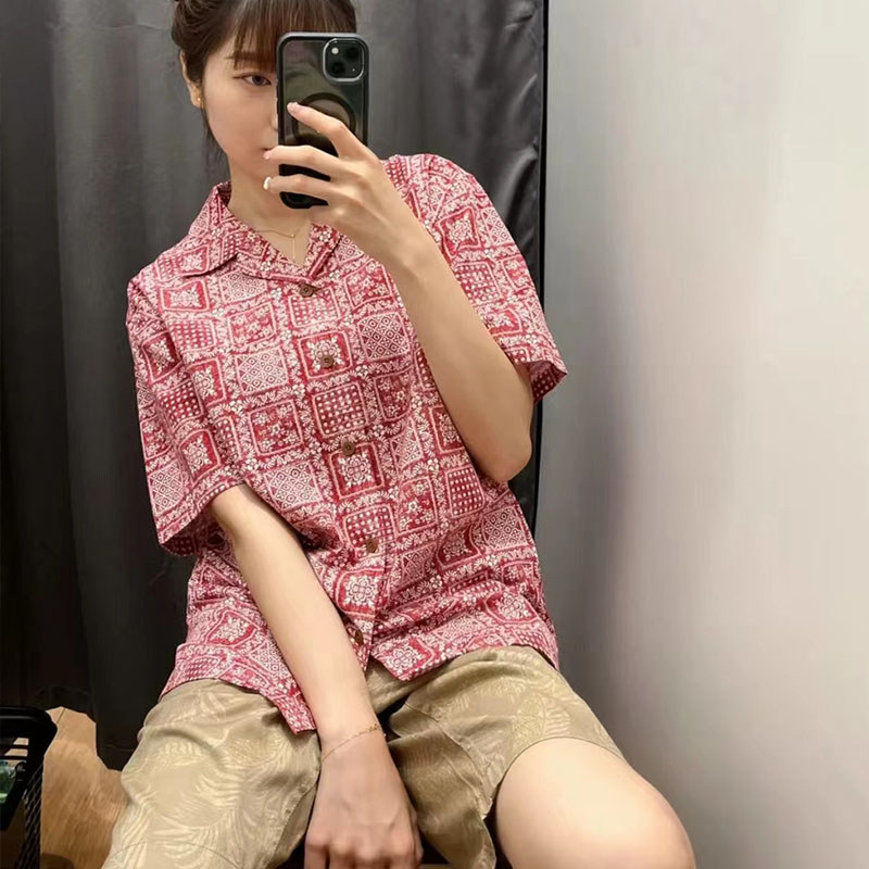Youjia 2022 verão novo estilo U casa namorado estilo casal gola meia aberta camisa de manga curta impresso topo446998
