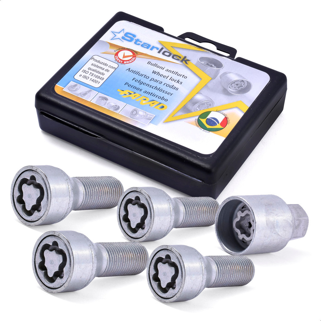 Kit Antifurto de Roda 4+1 Parafusos Farad Starlock Volvo S80 2010 2011 2012 M14x1,5 30mm Porca Chave Segredo Anti Roubo