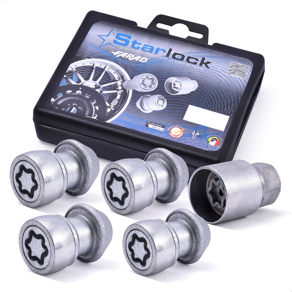 Kit Antifurto de Roda 4+1 Porcas Farad Starlock Seal 2024 2025 2026 M14x1,5 30mm Parafuso Antirroubo Chave Segredo