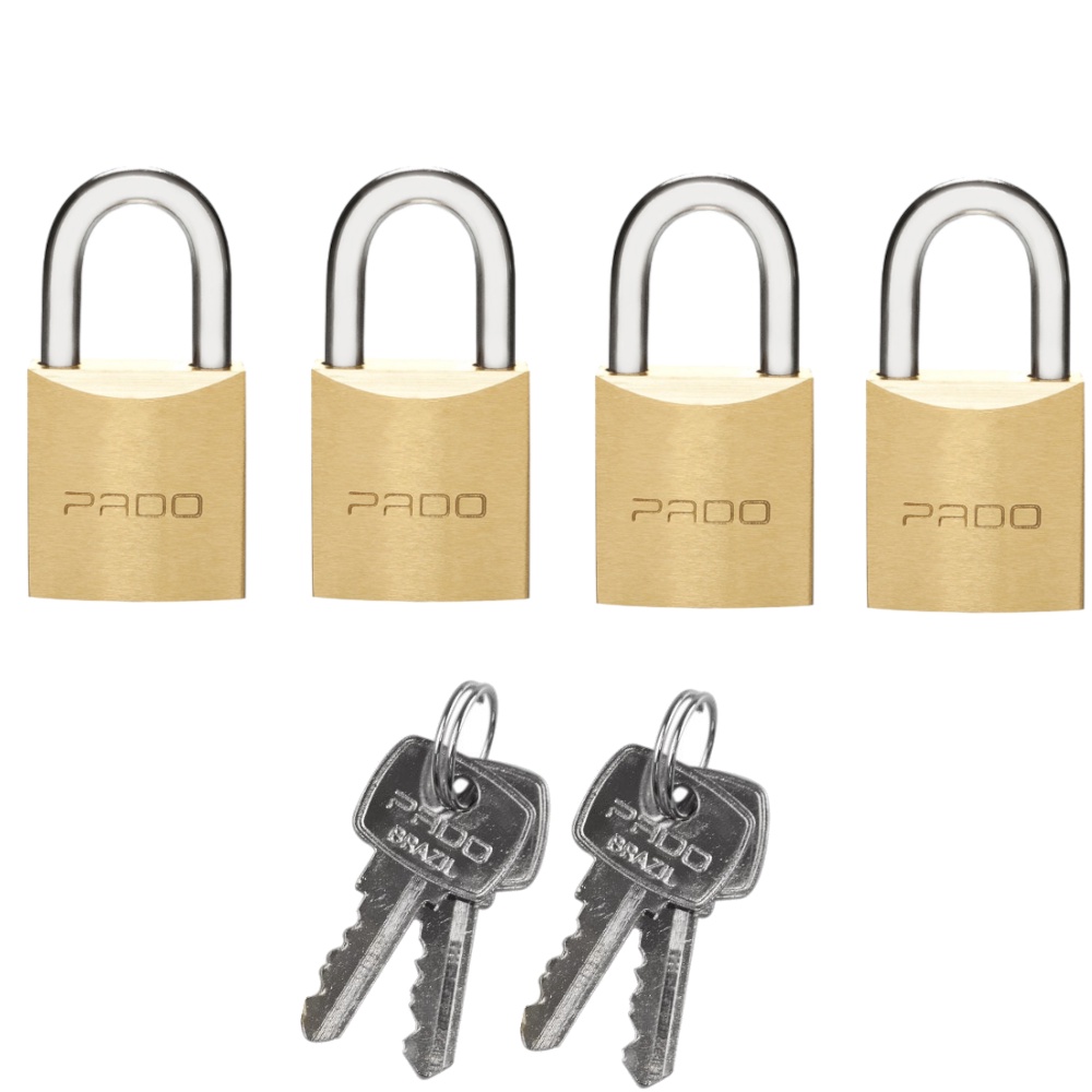 4 Cadeados Latão 30mm Mesmo Segredo 4 Chaves Pado Resistente