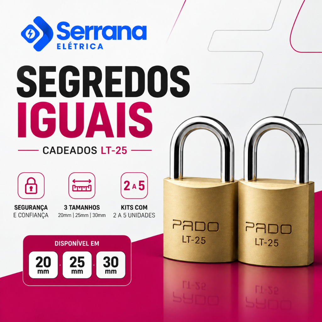 Kit Cadeado Pado mesmo segredo De 20mm 25mm 30mm Segredo Iguais Mesma Chave 4 porta corrente armário