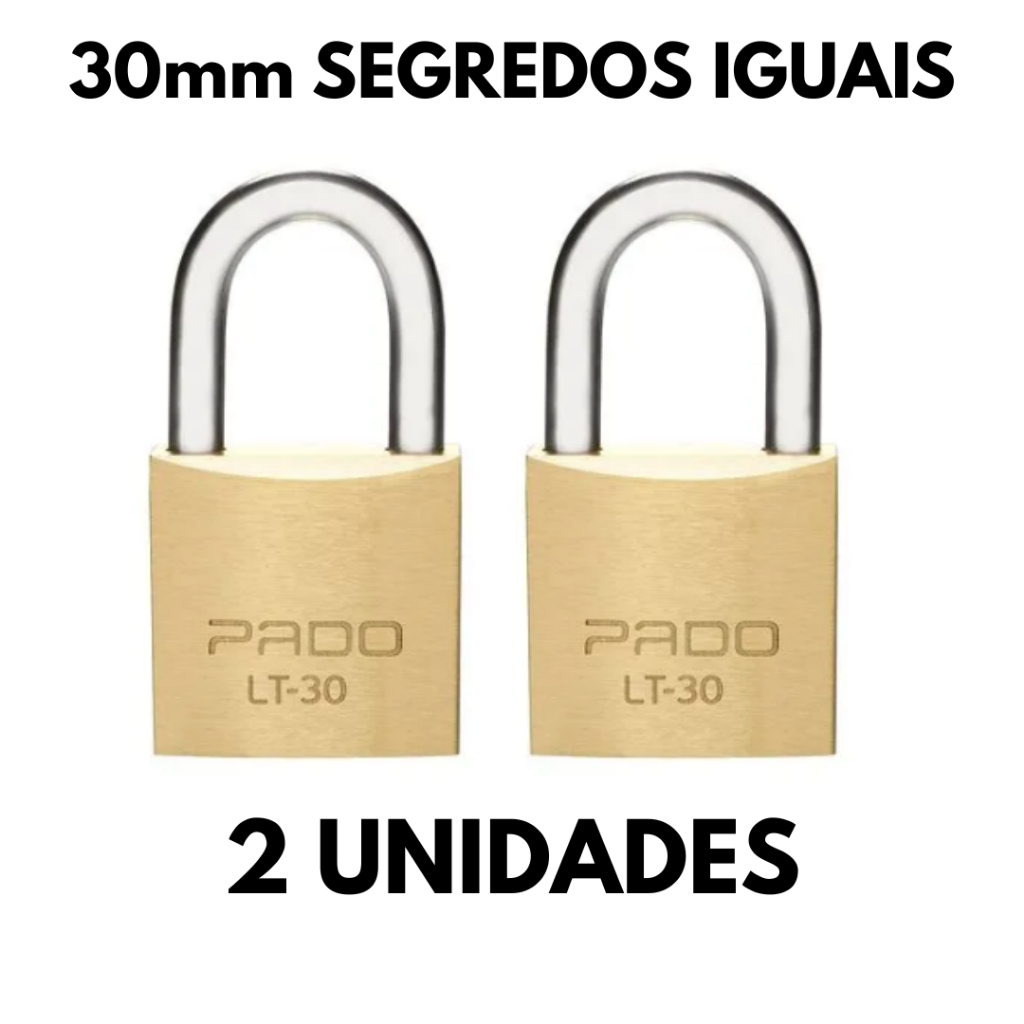 Kit 2 Cadeados Pado 30mm Mesmo Segredos Iguais Mesma Chave