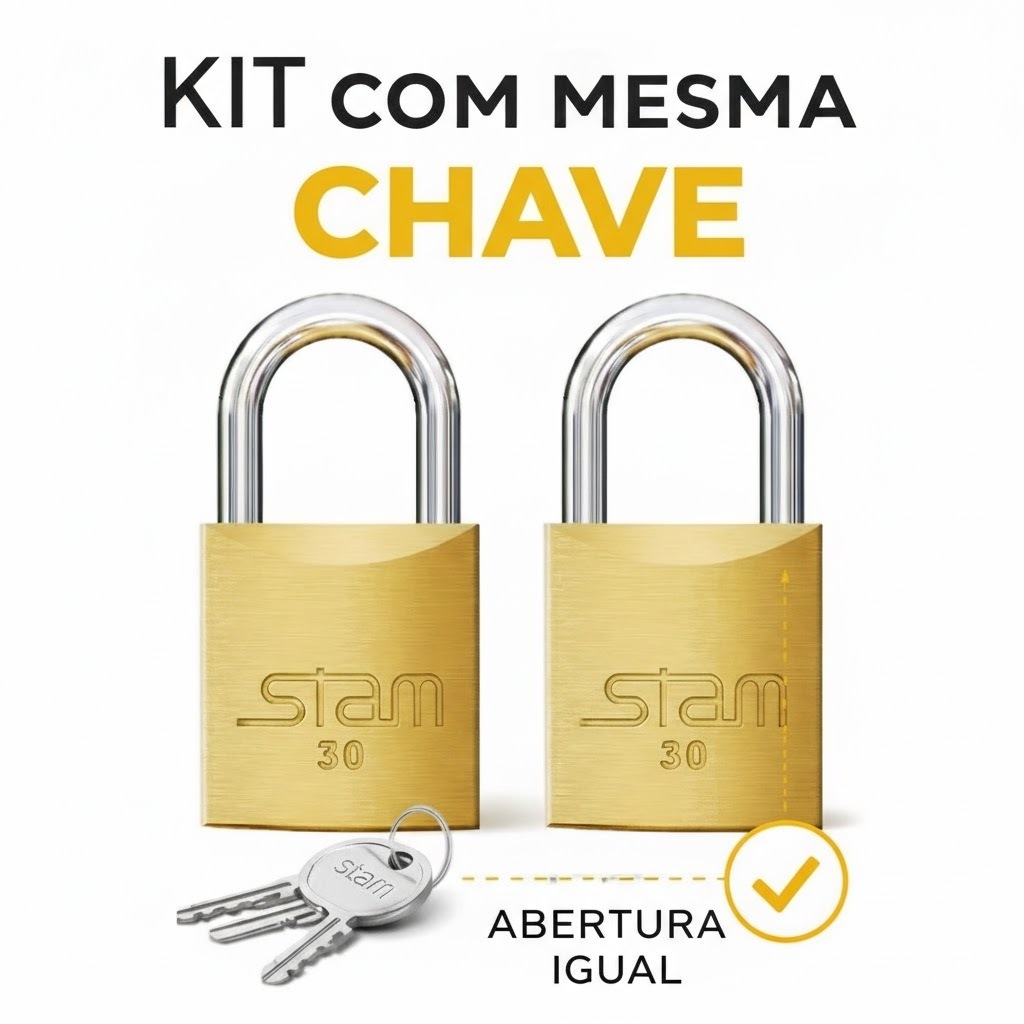 Kit Cadeado 30mm Stam Mesmo Segredo Mesma Chave
