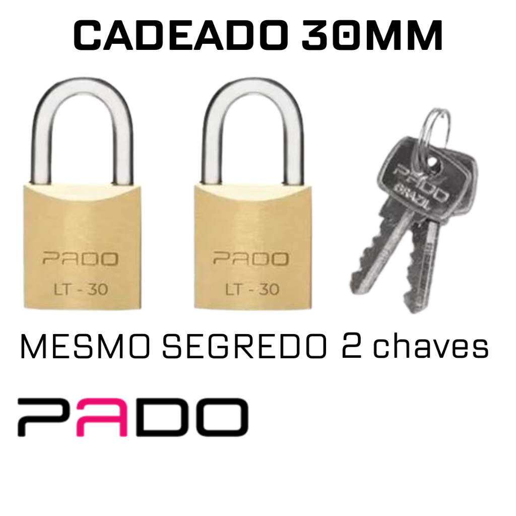Kit 2 Cadeados Pado 30mm Com 2 Chaves Segredos Iguais