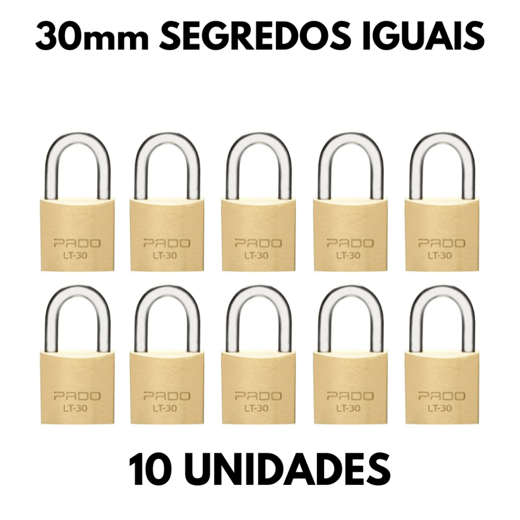 Kit 10 Cadeados Pado 30mm Mesmo Segredos Iguais Mesma Chave