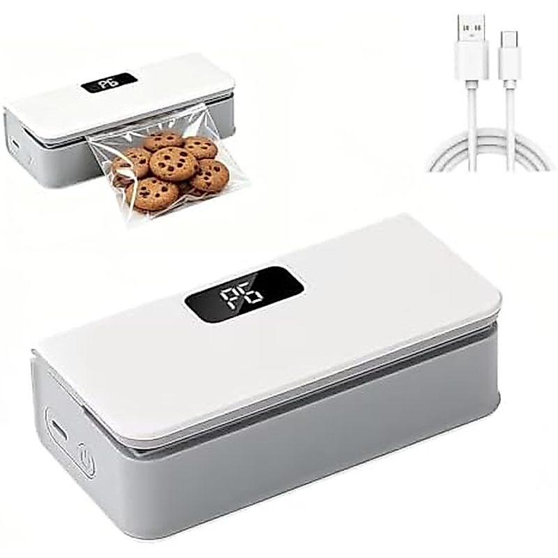 Mini Selador De Bolsa Portátil Com Cortador , Ajuste De 6 Velocidades & amp ; Display LED , Embutido Parte Traseira Magn