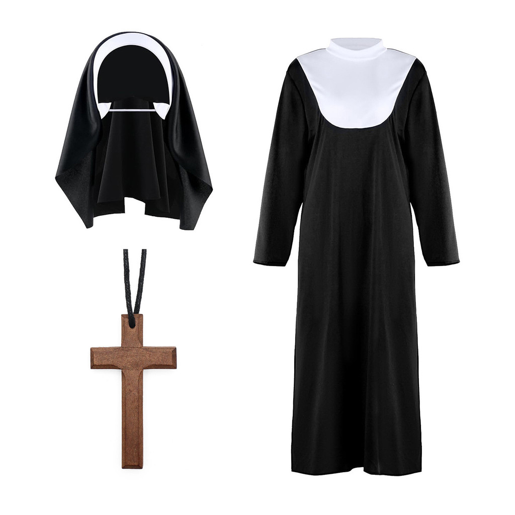 Halloween Freira Lenço Traje Vestir-Se Virgem Maria Robe Cruz COSPLAY Role-Playing