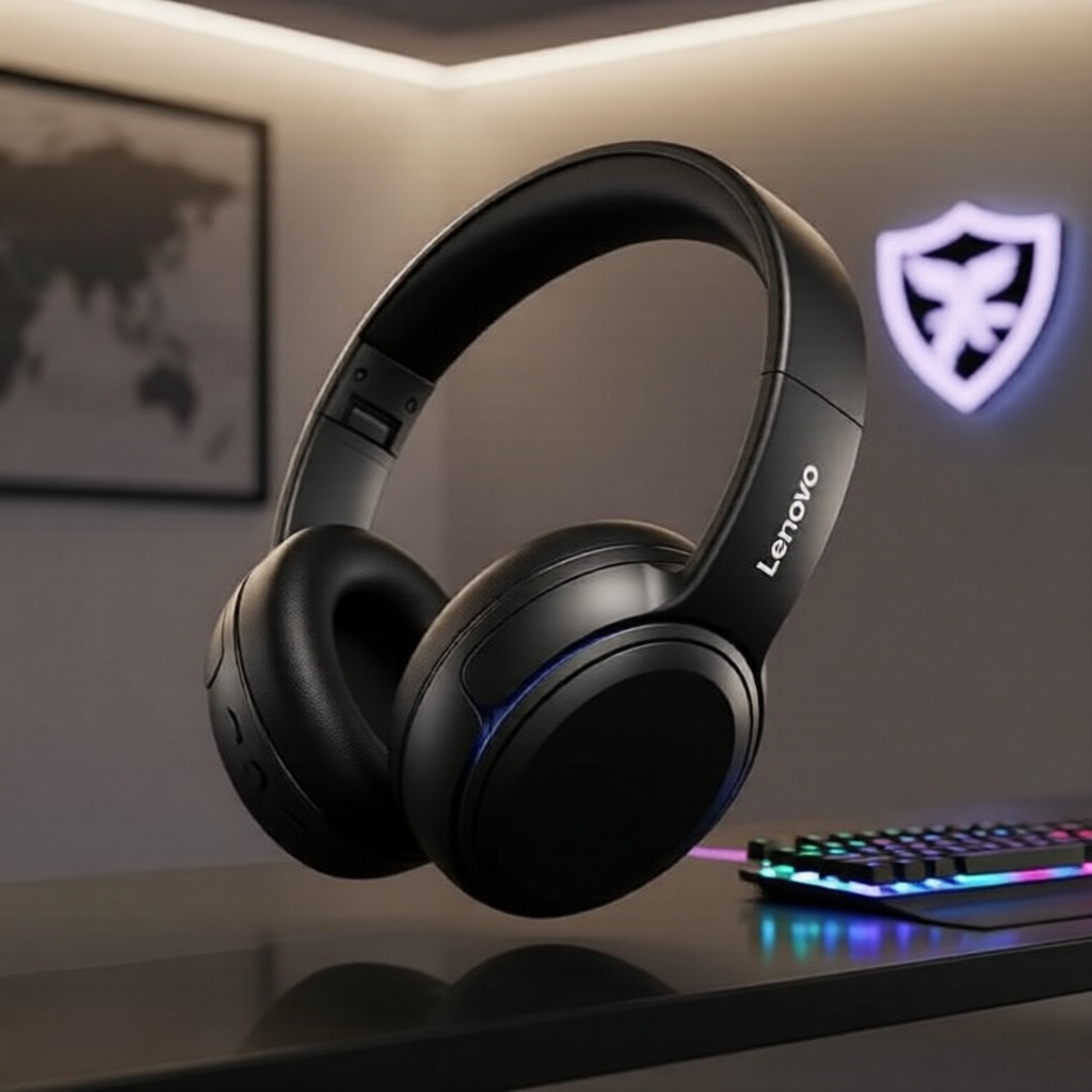 Fone de Ouvido Gamer Lenovo EB320, Bluetooth 5.4, Drivers de 40mm, Som Espacial 360°, ANC, Latência Baixa de 45ms, Uso