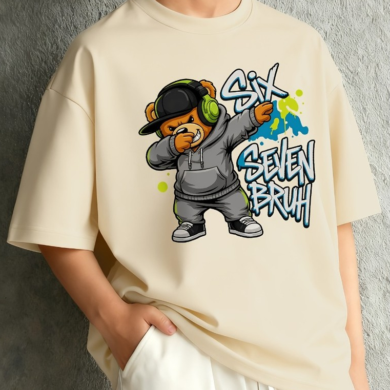 Blusinha Camiseta  Manga Curta de Gola Redonda para Urso Six Seven
