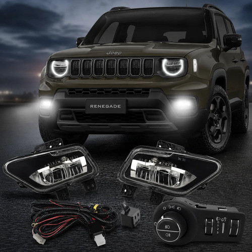 Kit Farol Milha Jeep Renegade 2022 Led Botão Modelo Original Neblina Serra Serração Farol Farolete Baixo Alto Noite