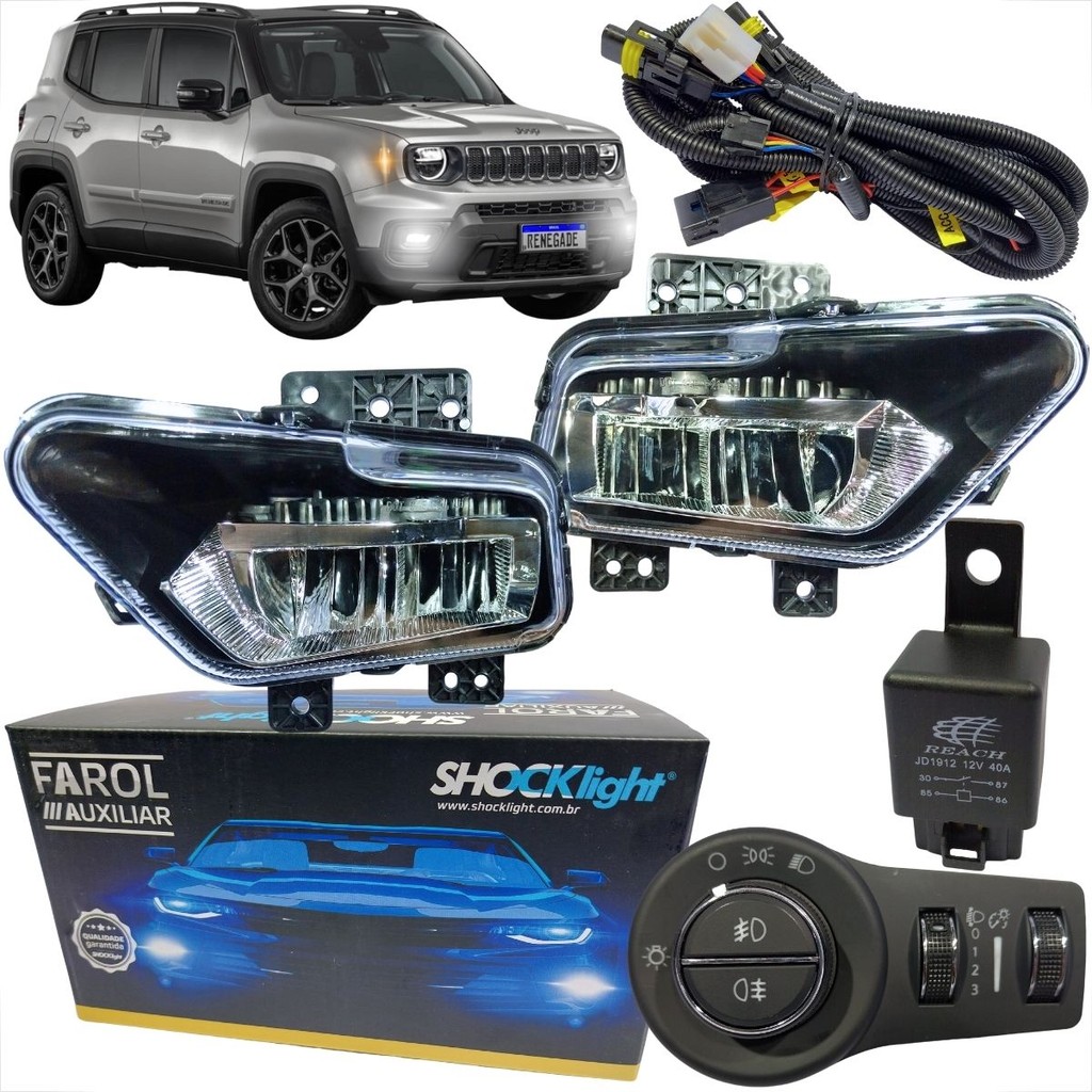 KIT FAROL DE MILHA NEBLINA FULL LED JEEP RENEGADE 2022 A 2025 BOTÃO MODELO ORIGINAL