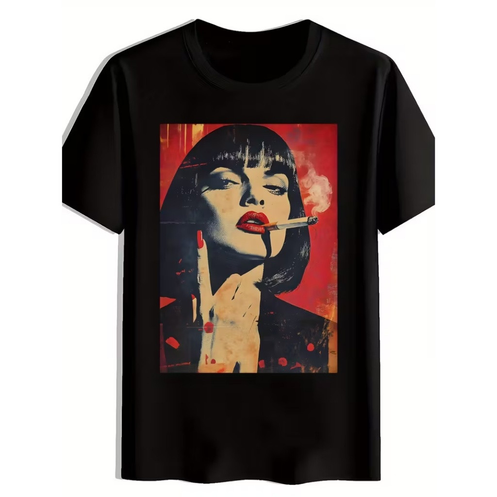 [Camiseta Premium em Algodão Puro]LA  Camiseta Masculina Streetwear Vintage Pulp Fiction Girl Pop Art Algodão Premium