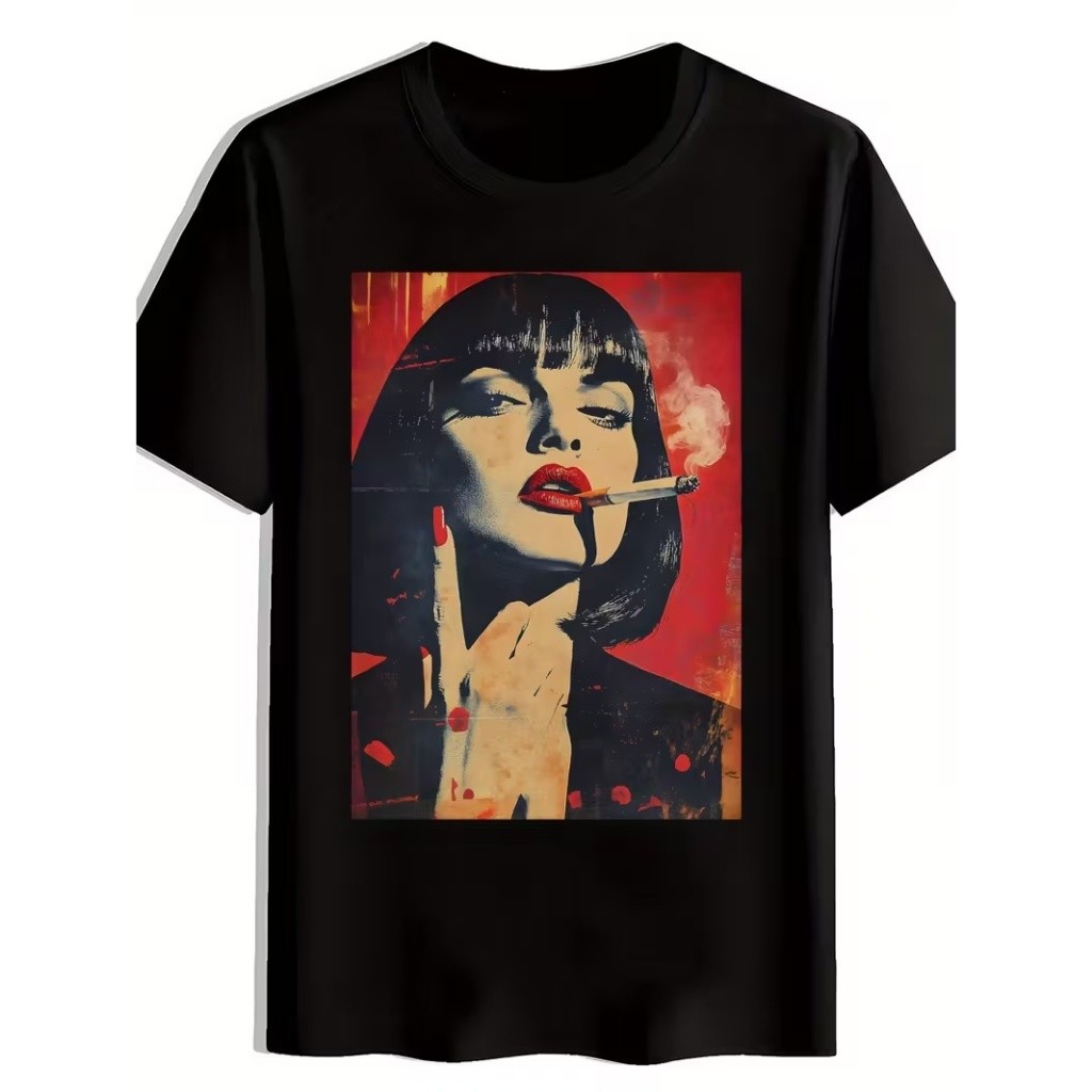 Camiseta Masculina Streetwear Vintage Pulp Fiction Girl Pop Art Algodão Premium