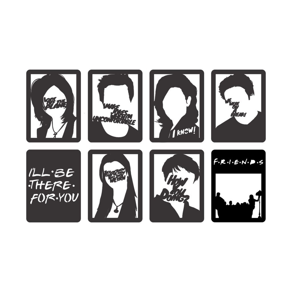 Quadros Decorativo Vazado Kit Friends 3mm MDF Preto Fosco