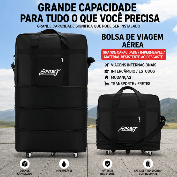 Mala Sacola de Viagem Grande Capacidade Dobrável com Rodinhas Layton Vivian Reforçada em Tecido Oxford para Mudança, Via