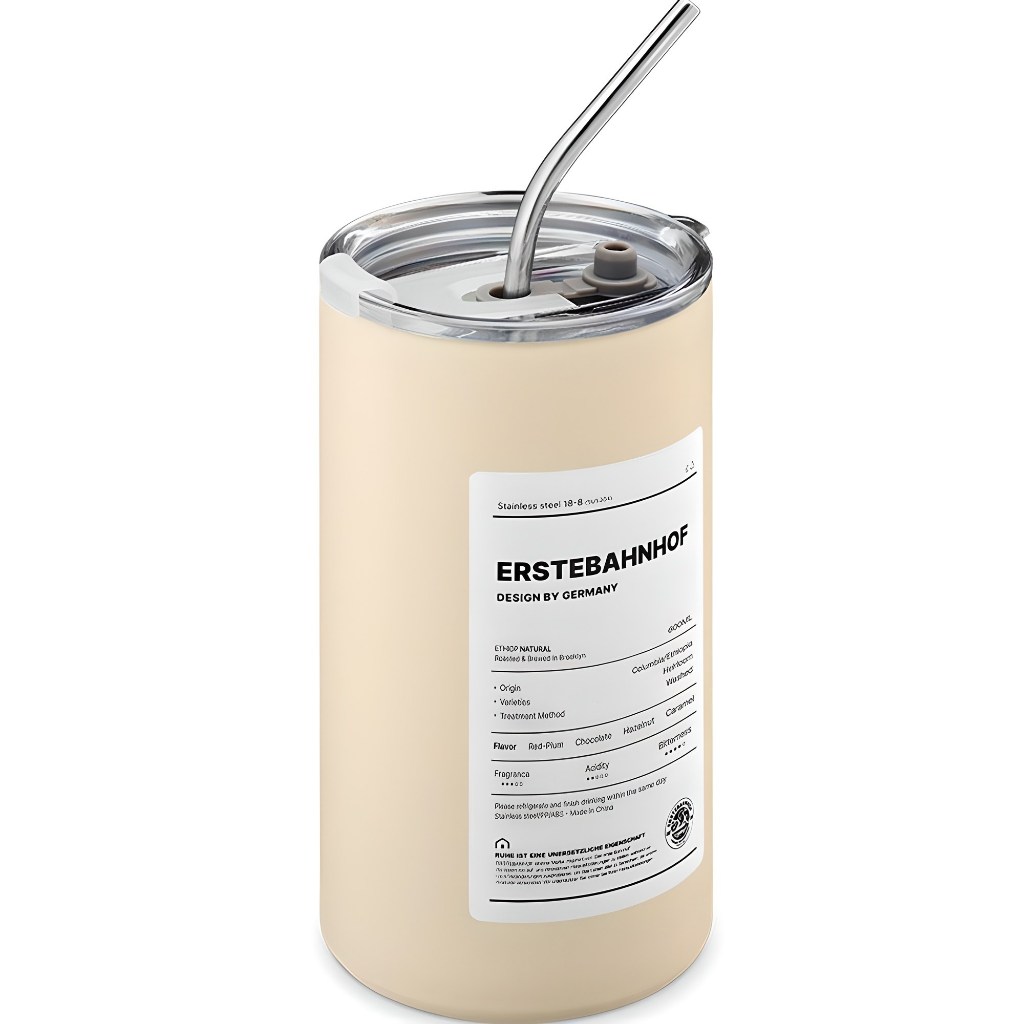 Estebenhof Reise Copo De Aço Inoxidável 600ml Creme De Metal Com Canudo Café De Viagem De 2 Vias Para Acampamento , Escr