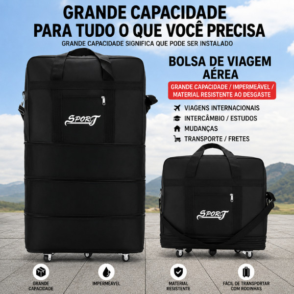 Mala Sacola de Viagem Grande Capacidade Dobrável com Rodinhas Layton Vivian Reforçada em Tecido Oxford para Mudança, Via