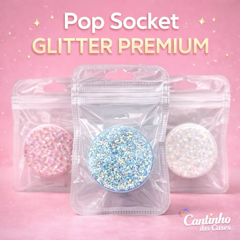 Suporte Pop Socket Glitter Brilhante para Celular Universal - Fita 3M