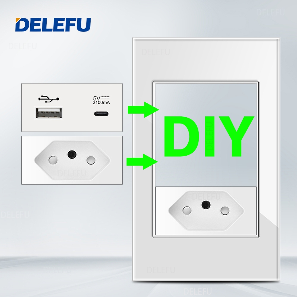 DELEFU Brazil 10A20A Standard Free Combination White 4*2 DIY Switch CAT Computer TV Telephone Socket