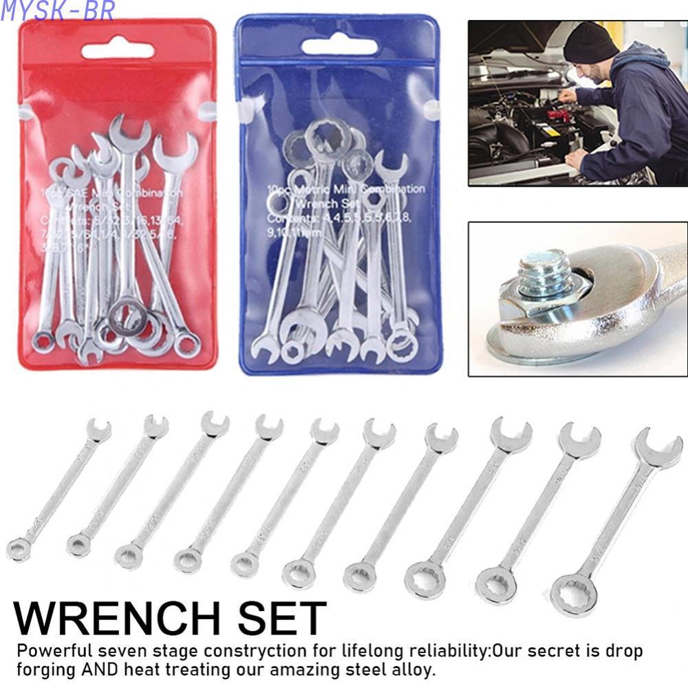 [MYSK]Reliable Tool 10pcs Combination Spanner Set for Small Wrench SAE Metric