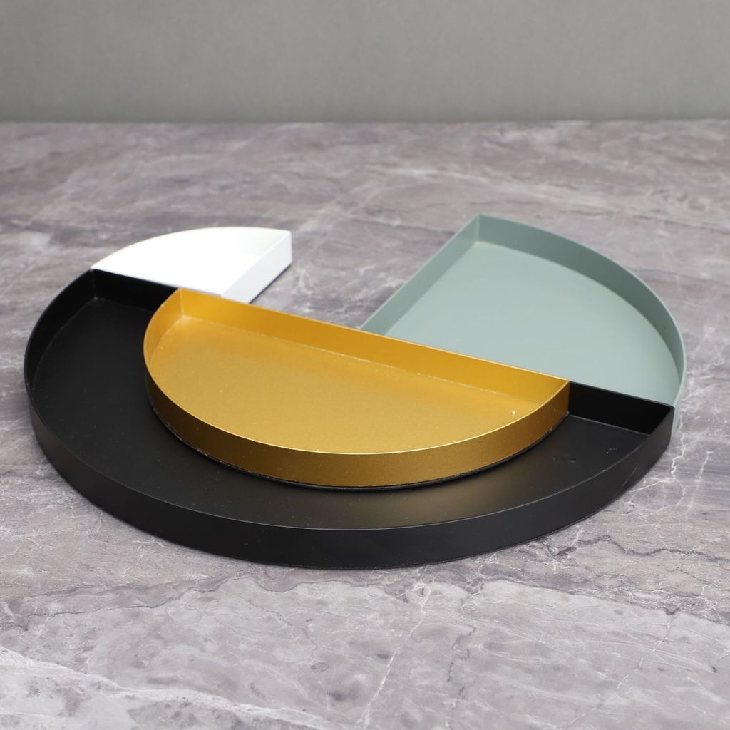 Q3MM New Chinese-style metal combination semi-circular tray, suitable for display in model homes, offices, bedrooms, stu
