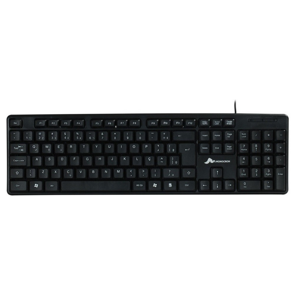 Teclado Com Fio QWERTY Português Brasil Preto 1.5m Mn8236 107 Teclas Teclado Numerico Monocron