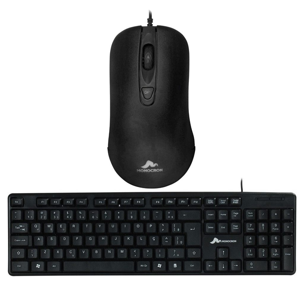 Combo Mouse e Teclado Com Fio QWERTY português Preto Mn264-4d Mn8236 Monocron