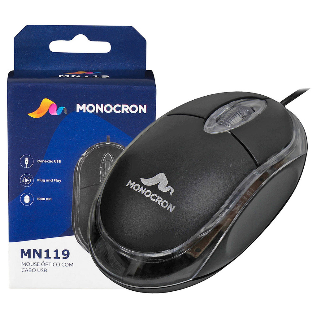 Mouse com Fio USB Monocron MN119 Preto