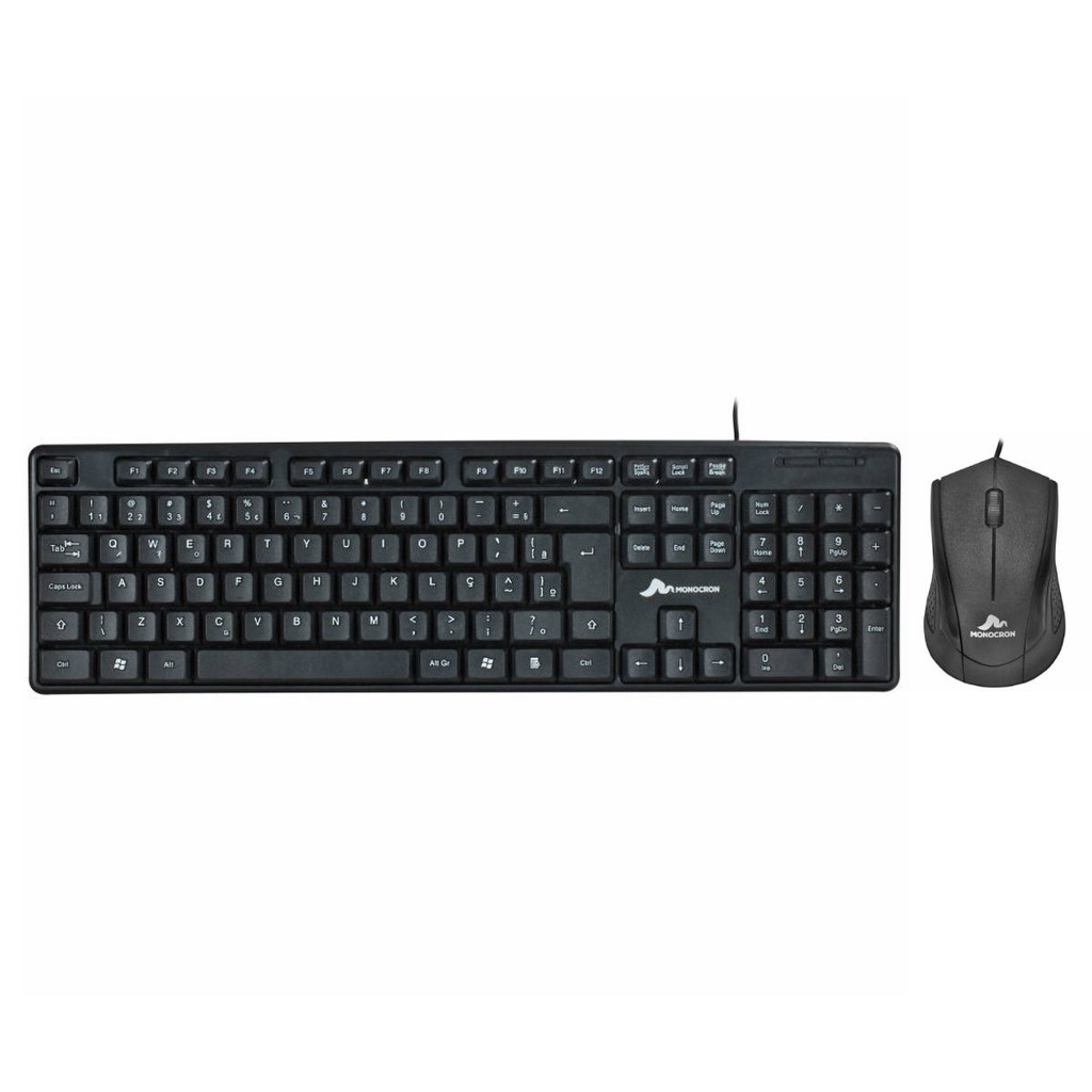 Kit Teclado USB ABNT2 107 Teclas + Mouse USB 1000 DPI Cabo 1.5m Monocron Preto