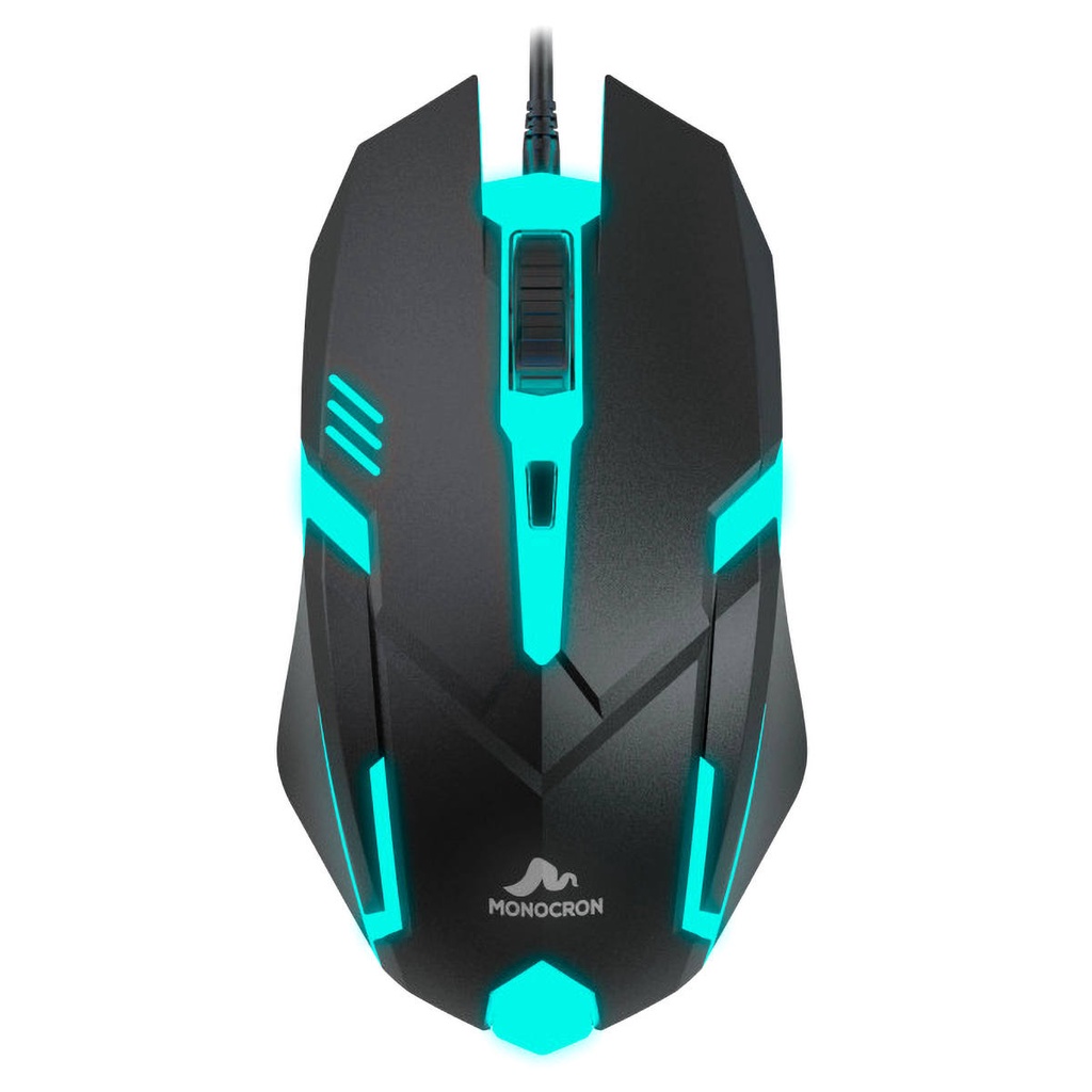 Mouse USB Óptico 4 Botões 1000 DPI LED RGB Cabo 1.5m Monocron MN809D Preto