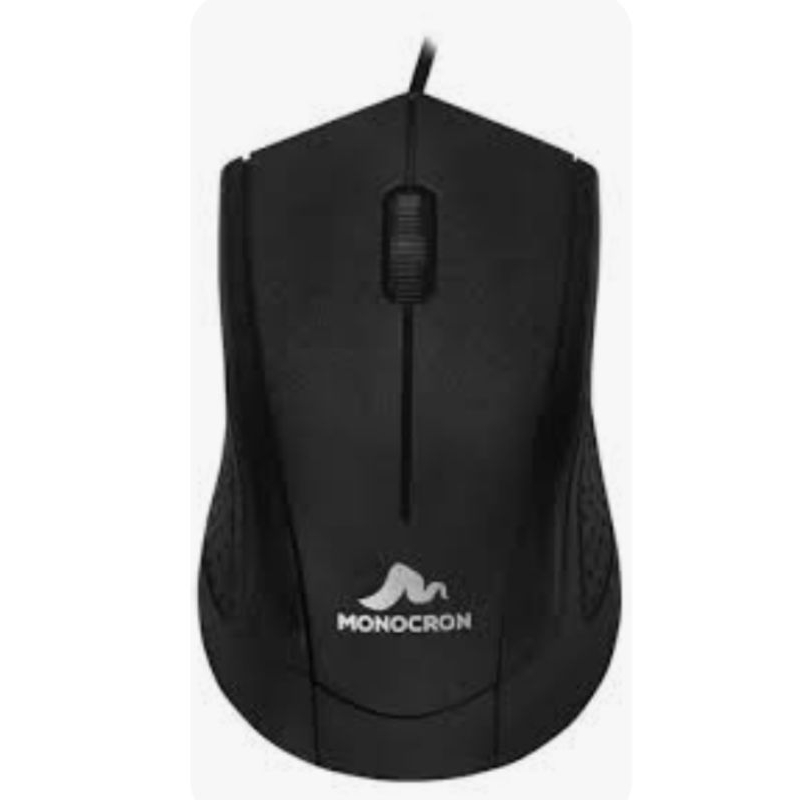 Mouse Óptico com Fio Monocron MN232 Preto, projetado para uso diário em escritórios ou residências