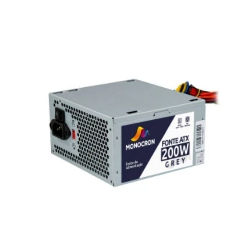 FONTE DE ALIMENTAÇÃO PARA COMPUTADOR DA MARCA MONOCRON MODELO ATX 200W GREY VENTOINHA 12CM BARATO!