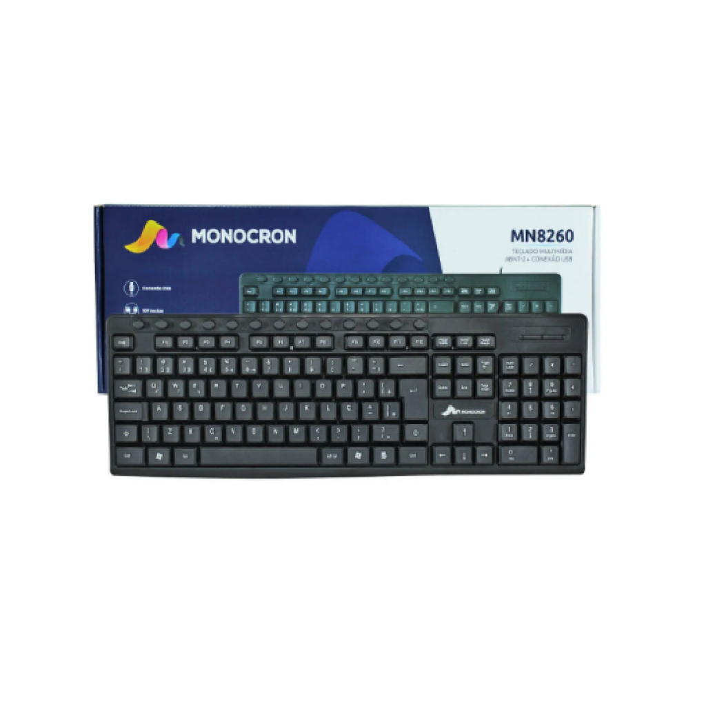 Teclado com Fio USB MN8260 107 Teclas Preto  1,5 Metros - MONOCRON ABNT-2