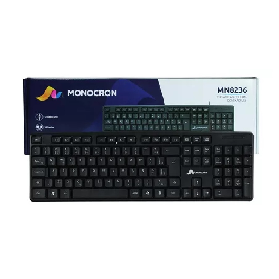 Teclado com Fio USB MN8236 107 Teclas Preto  1,5 Metros - MONOCRON ABNT-2