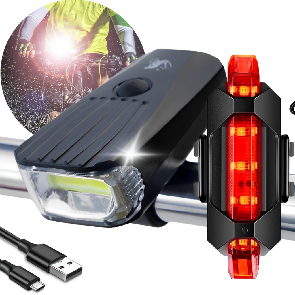 Kit Farol Lanterna Bike 800 Lumens + Sinalizar 100 Lumens Profissional