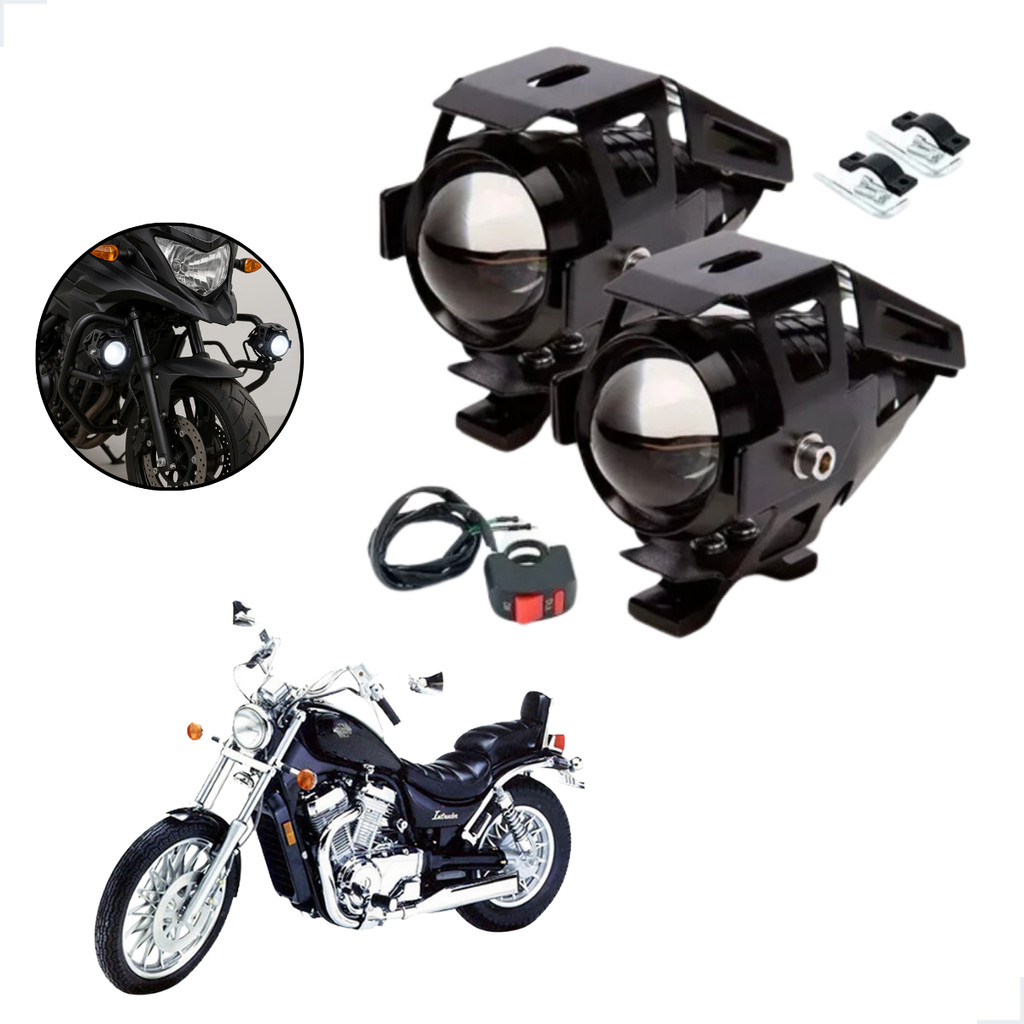 Kit Farol de Milha LED U5 Moto Suzuki Intruder VS 800GLP 1994 ate 2003 Super Brilho 6000K