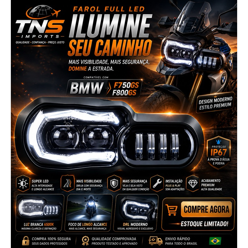 Farol De Led Para Bmw F750 Gs E Bmw 800 Gs