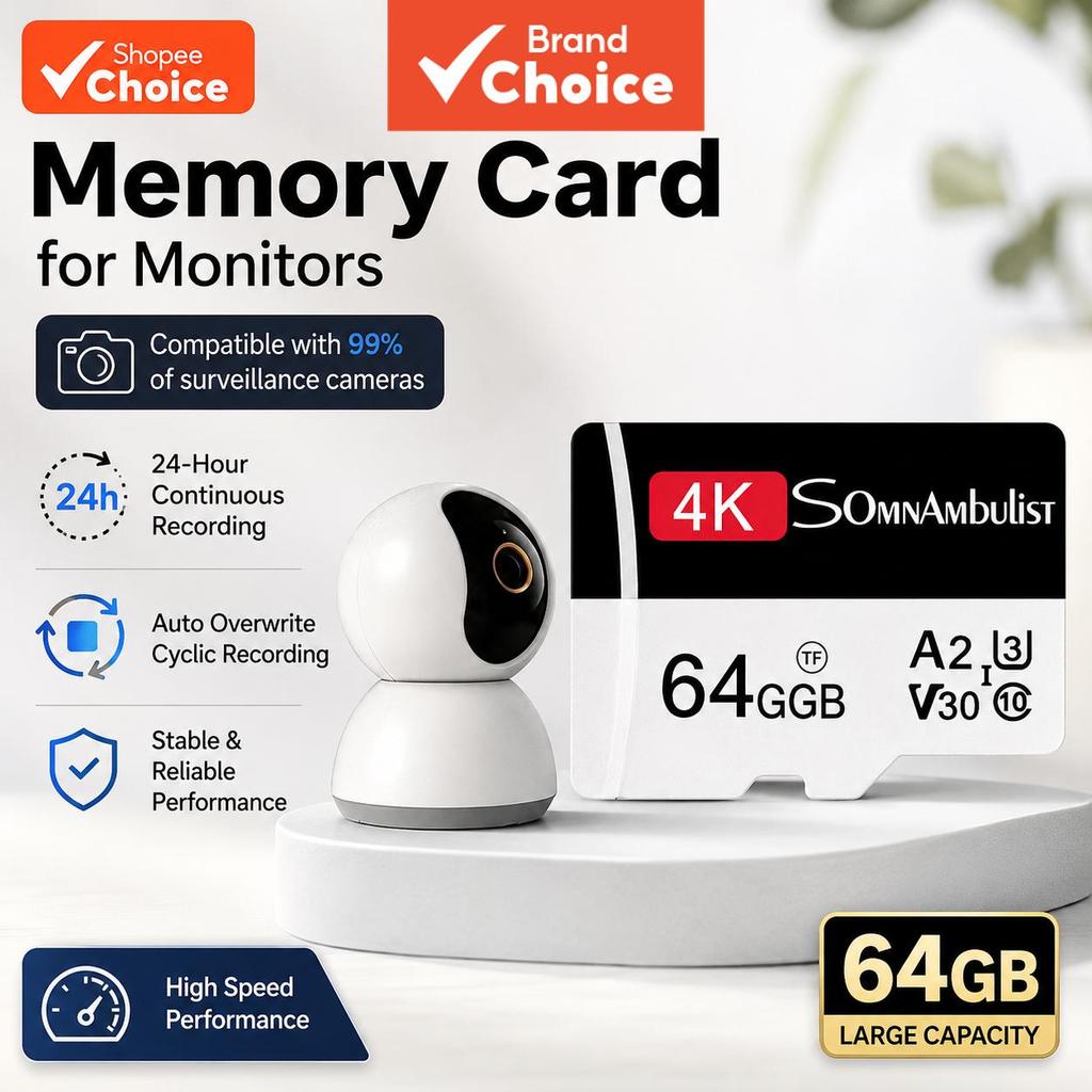 Cartão De Memória SomnAmbulist TF 128GB 64GB 32GB Class10 Armazenamento De Vigilância À Prova D'água Para Câmera De Segu