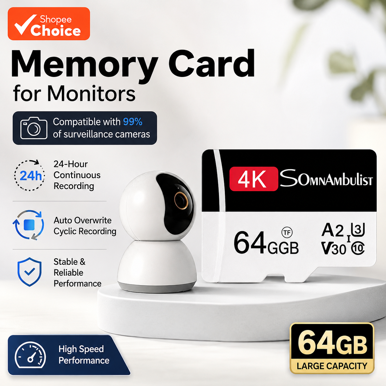 Cartão De Memória SomnAmbulist TF 128GB 64GB 32GB Class10 Armazenamento De Vigilância À Prova D'água Para Câmera De Segu