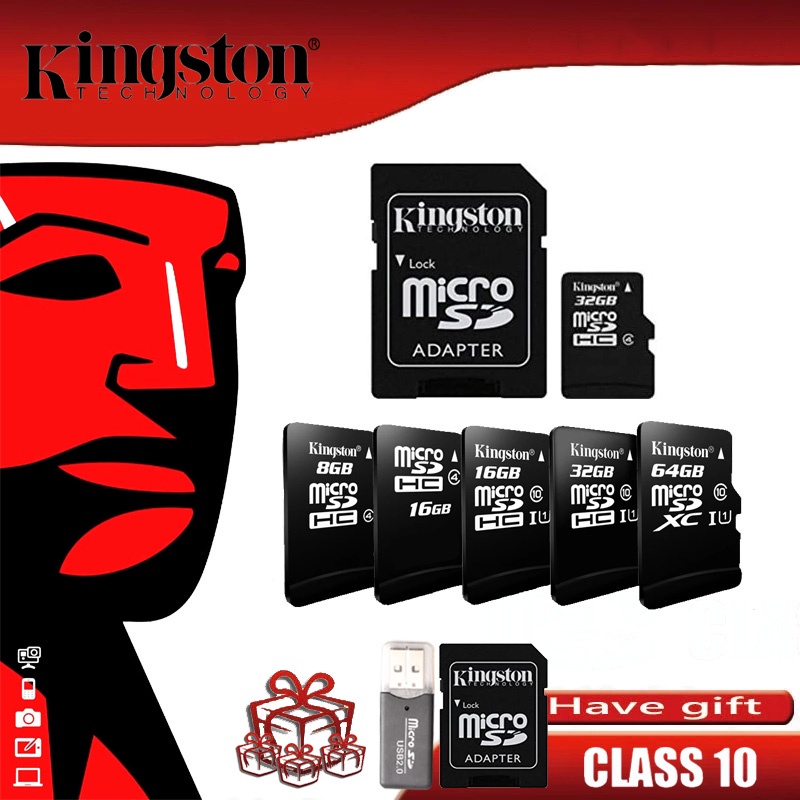 Cartão De Memória Kingston Sd 16 Gb/32/64/128/256/1 Tb Micro Tf Class10 1/2/4/8