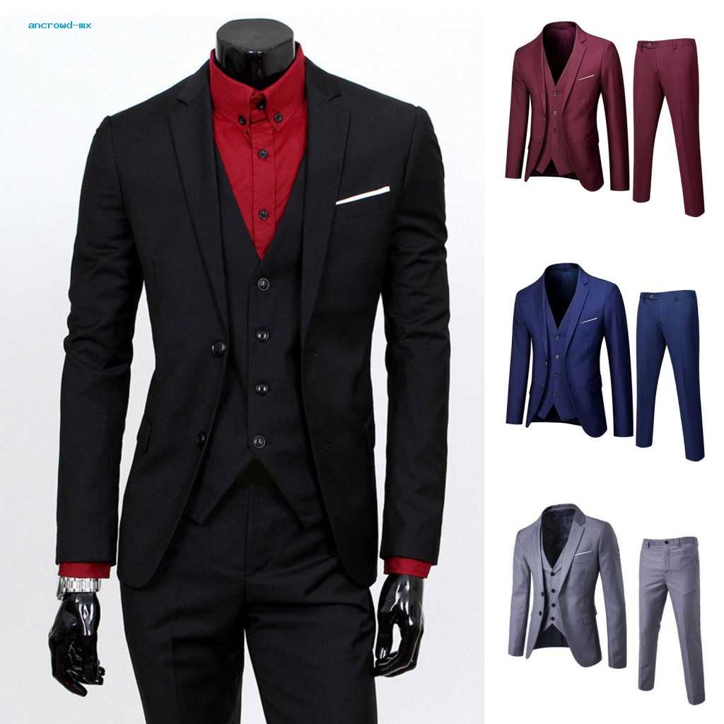 3-piece Suit with Lapels Four-button Cuffs Style Outfit 3pcs Men Slim Fit Set – Formal Wedding Tuxedo Jacket Vest Pant