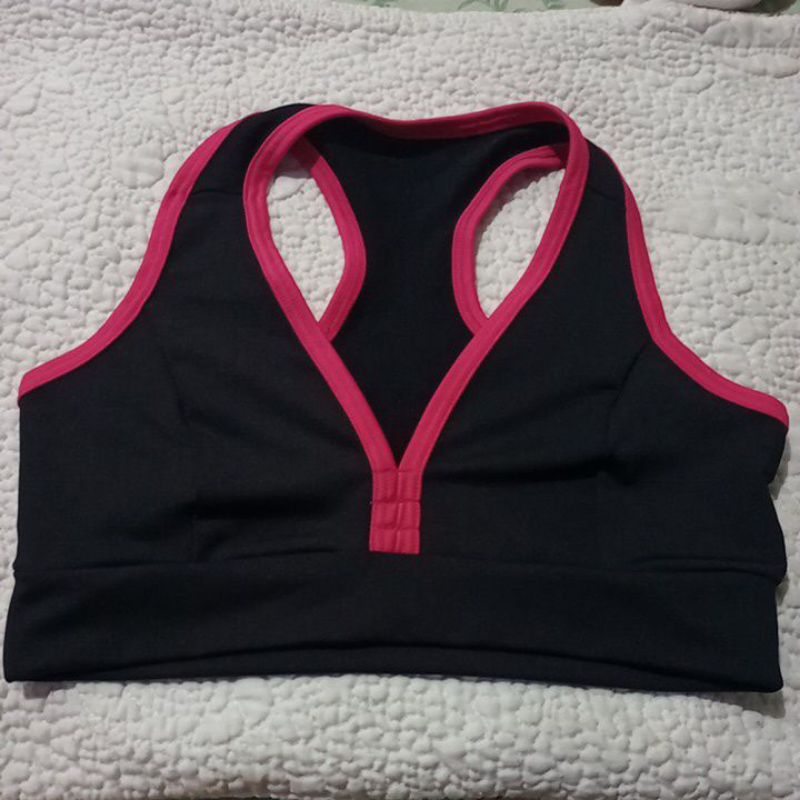 cropd feminino estilo nadador academia preto e rosa P
