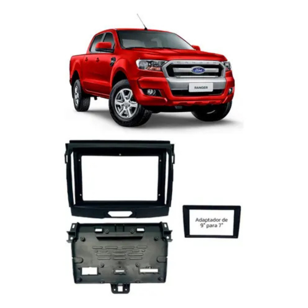 Moldura De Painel Multimidia Fiamon Adaptador 9 pra 7 Polegadas Ford Ranger 2017 À 2021 Preta