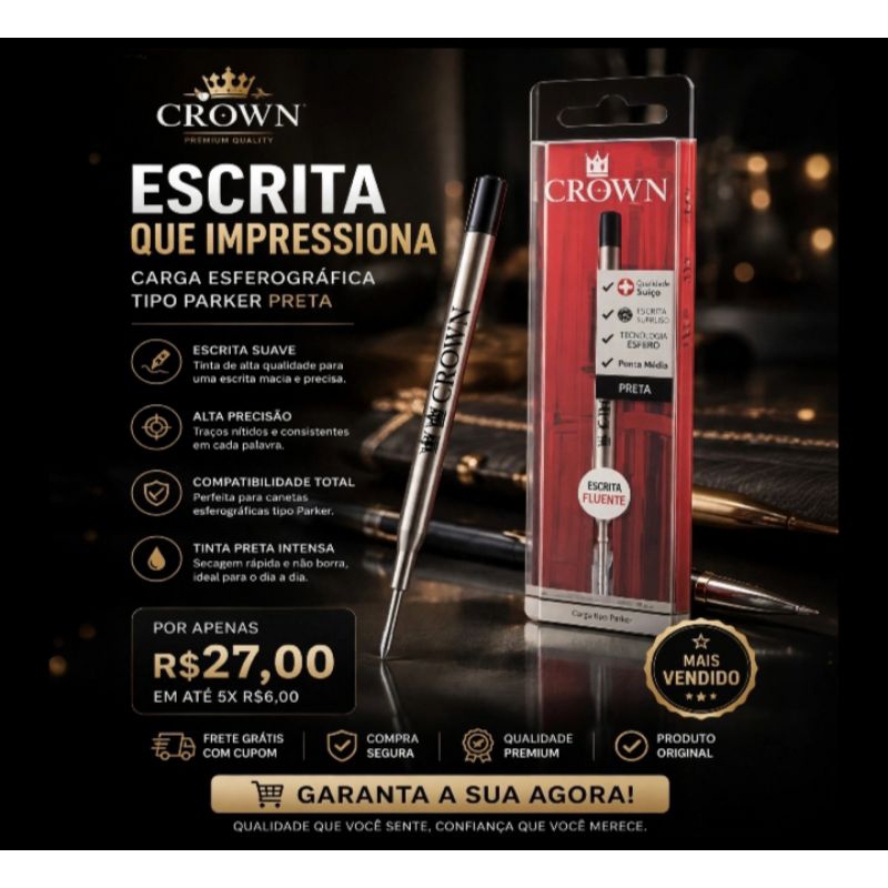 CARGA ESFEROGRAFICA TIPO PARKER Cor: Preta