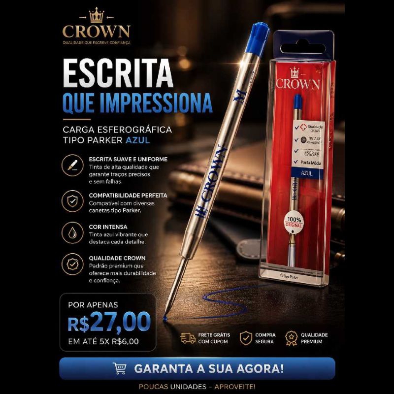 CARGA ESFEROGRAFICA TIPO PARKER Cor: Azul
