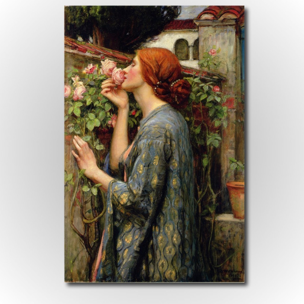 Quadro A Alma da Rosa John Waterhouse Obra de arte Pré Rafaelita em Tela Acetinada