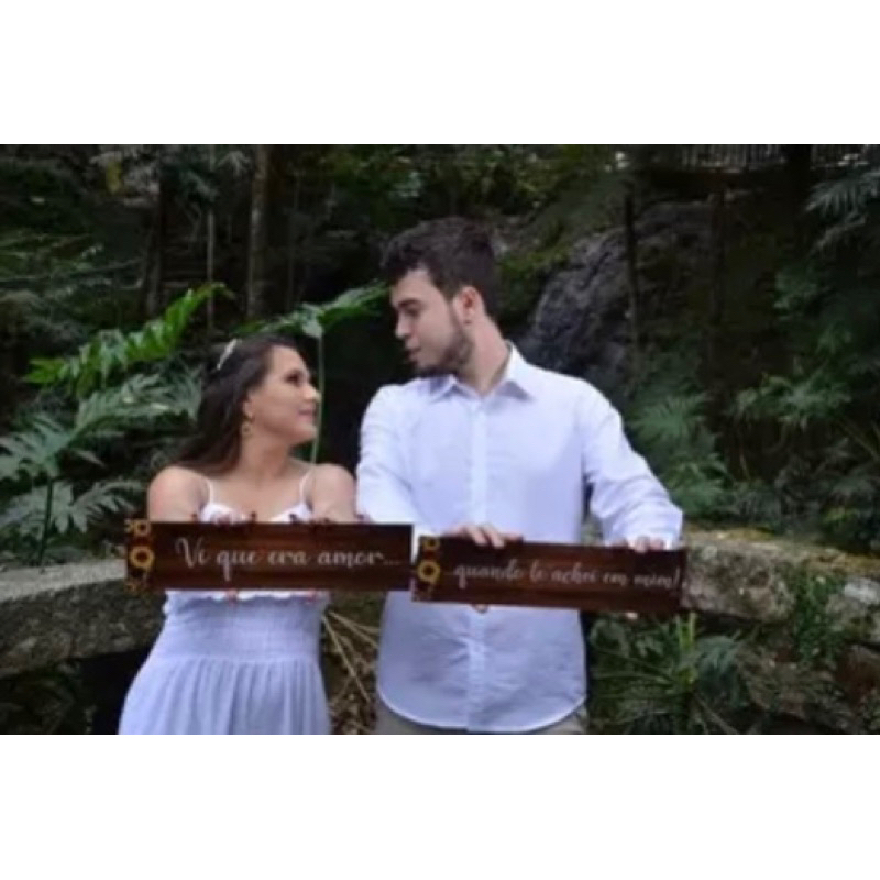Kit 2 Placas Decorativas 10x40 MDF Casamento Pré Wedding Vi que era amor