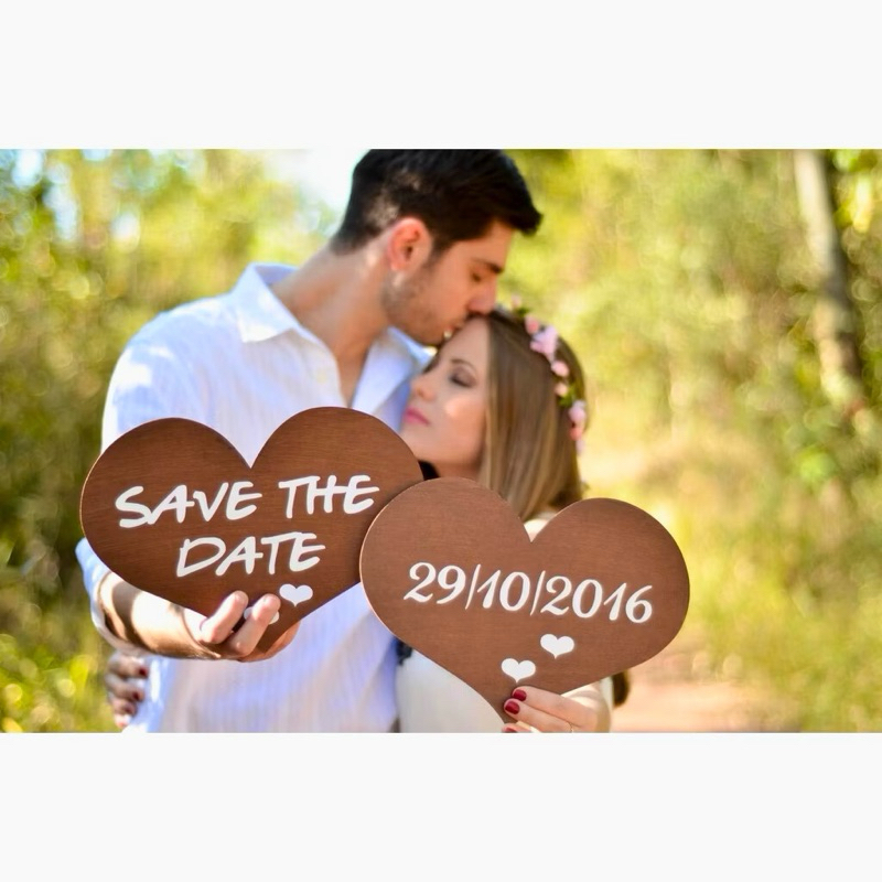 Kit 2 Placas Coração MDF Casamento Personalizada Save The Date Pré Wedding