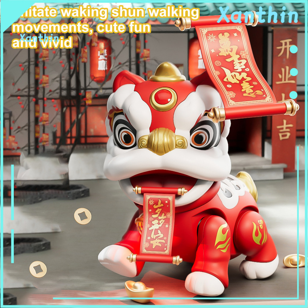 Toddlers Dancing Lion Toy with Blessing Stickers Electric Music Lights Shaking Head Walking Cartoon for Kids for Southea